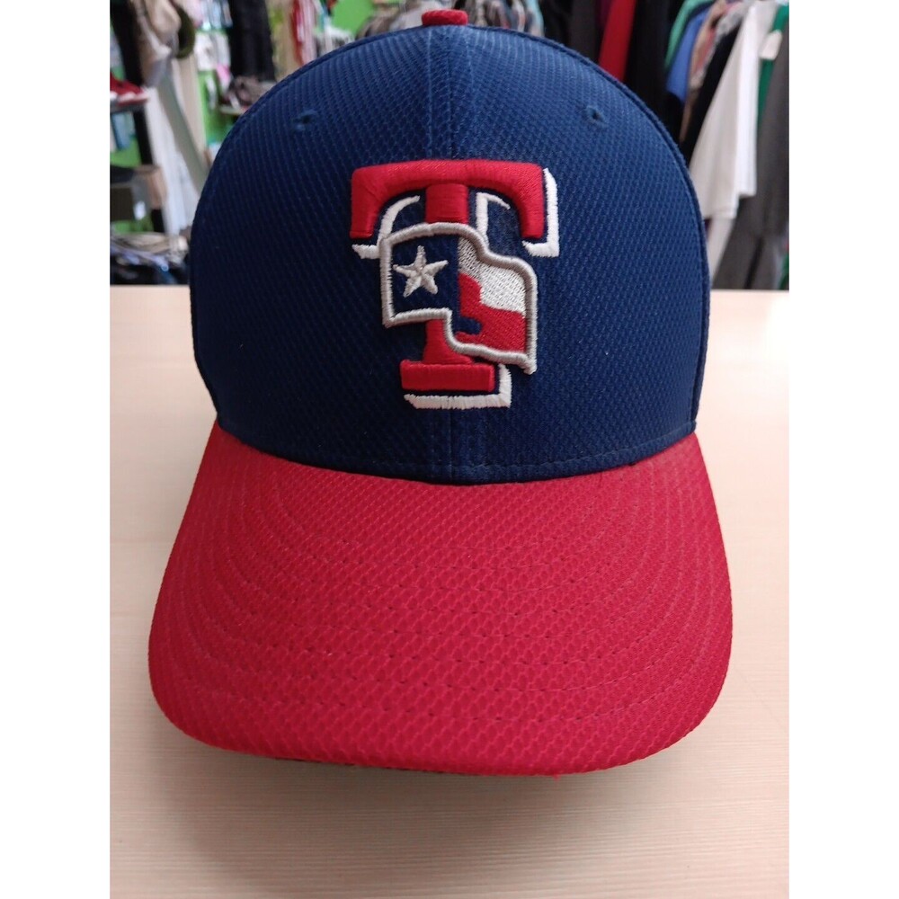 Texas Rangers New Era 59Fifty Fitted Baseball Hat 7 3/8 Blue Red Official EUC